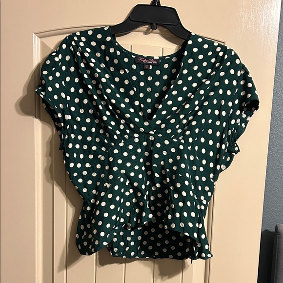 Trashy Diva Tops - Trashy Diva Green and White Polka Dot Blouse